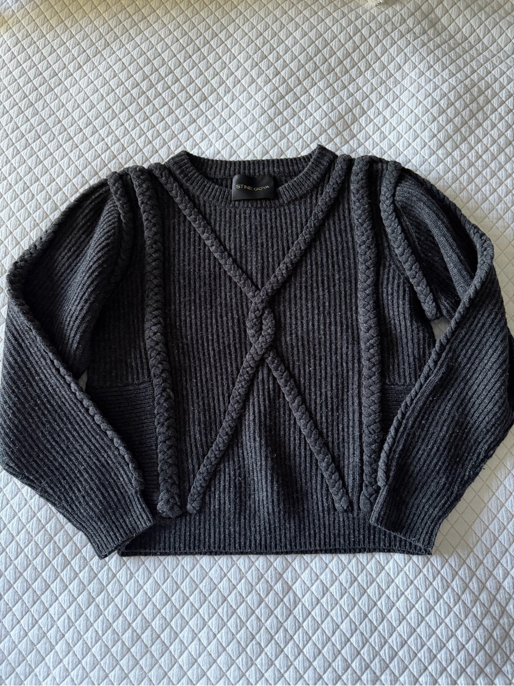 Stine Goya Dark Grey Braided Detail Heavy Knit Sweater - Picture 2 of 9